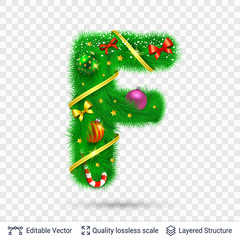 Holiday decorative letter of fir tree with toys.