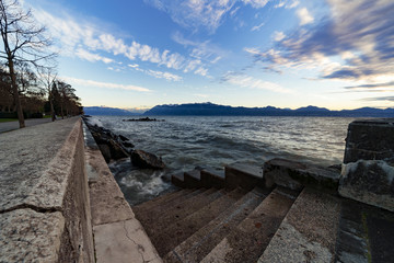 Approaching sundown by the shores of Lake Geneva (Lake Leman) on a winter's day