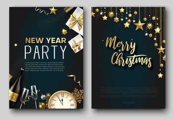 Merry Christmas and New Year party poster or invitation templates. - obrazy, fototapety, plakaty