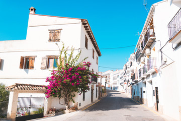 Fototapeta na wymiar Typical white street in Chulilla, Valencia, Spain
