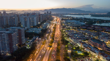 Obraz premium Aerial view of city drone and buildings