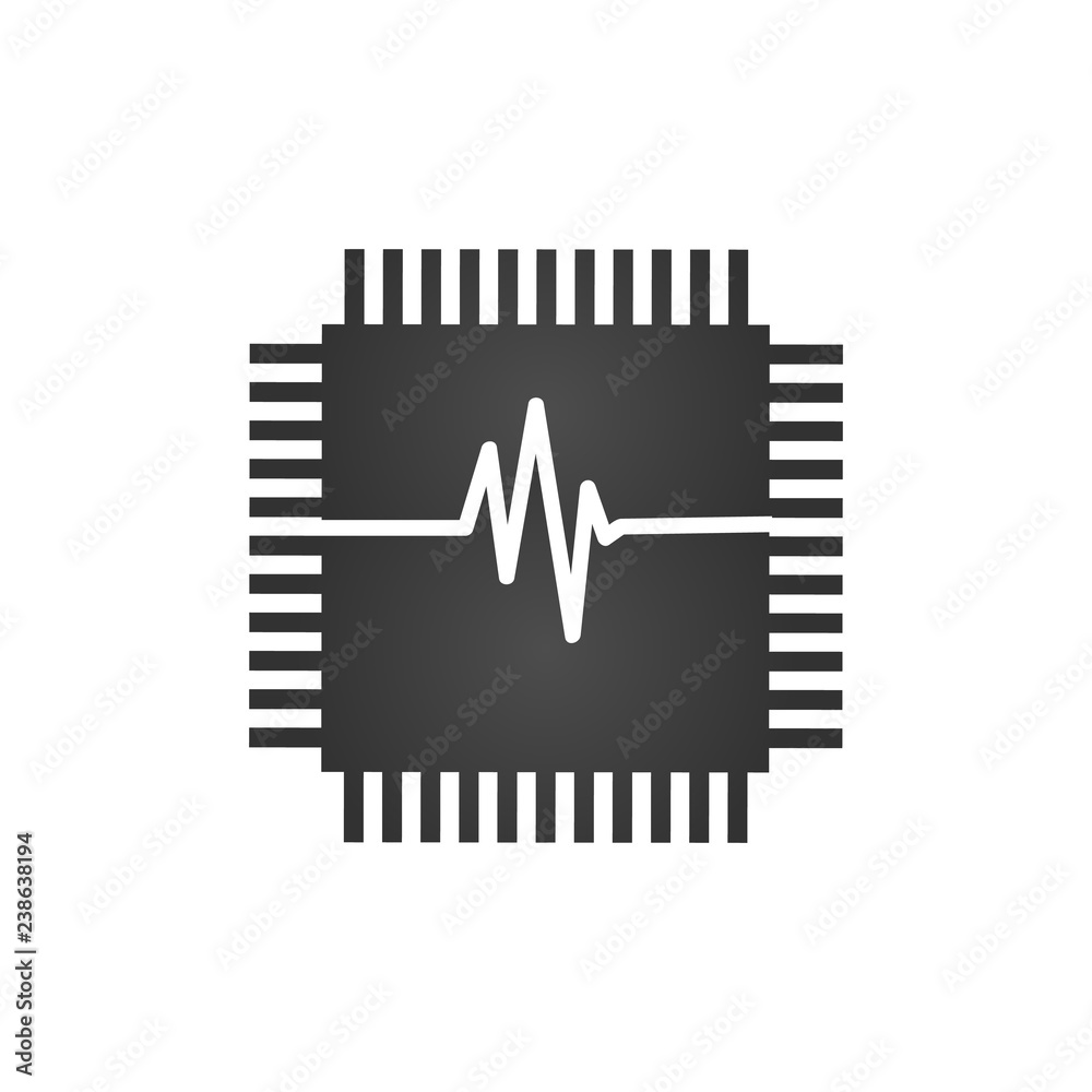 Poster cpu central processing unit check, computer chip or microchip icon. vector illustration isolated on 
