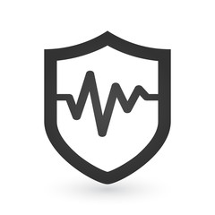 Illustration of an isolated shield with an pulse or heart beat. health protection concept.