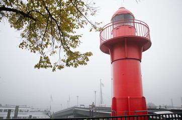 Hamburg red lighthouse in Fog