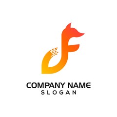 Fox concept with letter D F for technology logo icon template