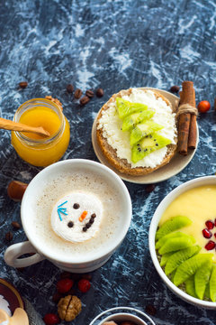 holiday breakfast, christmas or new year background with food - Image 