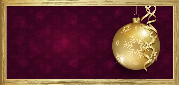 Exclusive gold gift voucher with wishes Merry christmas background purple with snowflakes raste