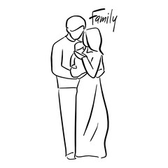 Obraz premium father and mother holding their baby vector illustration sketch doodle hand drawn with black lines isolated on white background