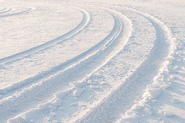 Tire tracks in fresh snow