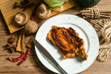 Sauce big row, wood grain background