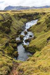 Landscape above Skogafoss waterfall, moss, scenic, Iceland