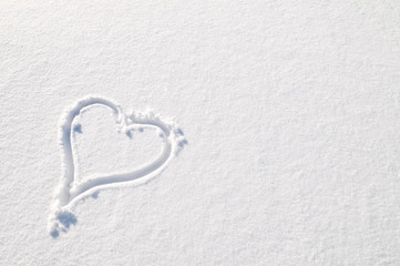 The heart drawn on snow.