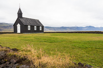 Famous Budhir black church on Snaefellsnes, Iceland