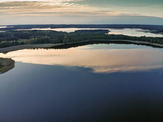 Vast lake and wild nature aerial panorama