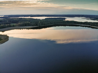 Vast lake and wild nature aerial panorama