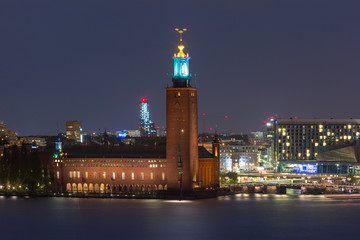 Fototapeta premium Stockholm City Hall at night, Stockholm, Sweden
