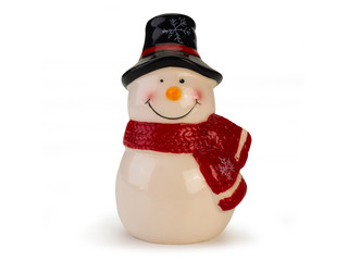 Snowman builder in helmet. (clipping path)
