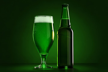 The bottle and the glass of beer on St. Patrick's Day