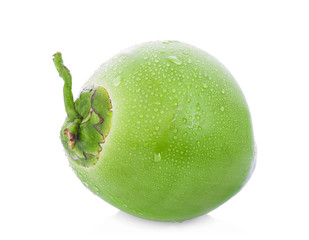 green coconut with water drop isolated on white background
