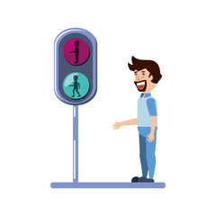 young man with traffic light pedestrian