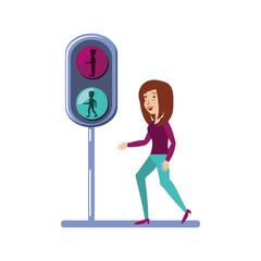 young woman with traffic light pedestrian