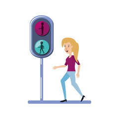young woman with traffic light pedestrian
