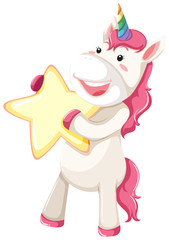 Cute pink unicorn holding star