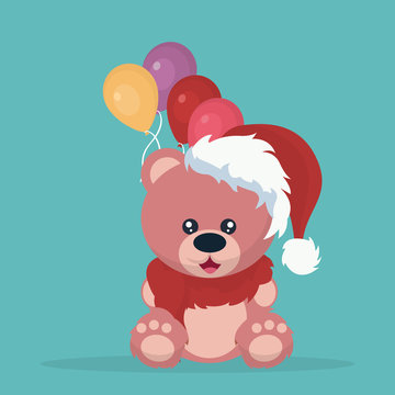 Beautiful Christmas teddy bear with colorful balloons