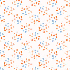 Naklejka na ściany i meble Ditsy Abstract Flower Blooms in Coral Blue. Tiny Dotty Floral Seamless Repeating Pattern. All Over Print Vector. Boho Style Paper Cut Decorative Textile Print , Stationery Backdrop, Pretty Packaging.