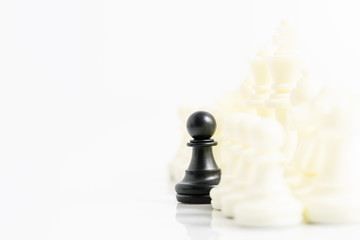 Set of Black and white chess pieces on white background