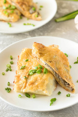 Béchamel baked pancakes stuffed with mushrooms
