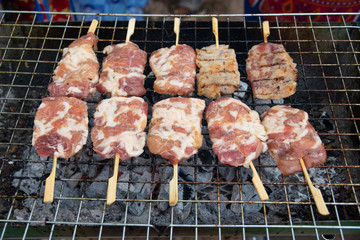 Pork grilled Grilled on barbecue oven