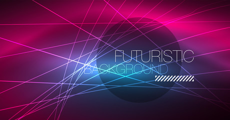 Digital technology abstract background - neon geometric design. Abstract glowing lines. Colorful techno background. Futuristic shape.