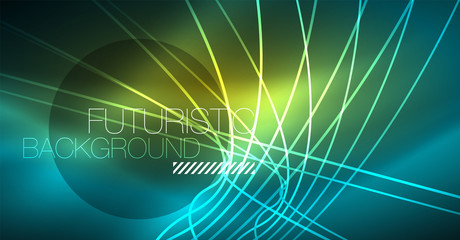 Digital technology abstract background - neon geometric design. Abstract glowing lines. Colorful techno background. Futuristic shape.