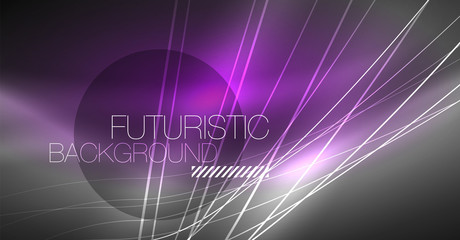 Digital technology abstract background - neon geometric design. Abstract glowing lines. Colorful techno background. Futuristic shape.