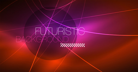 Neon glowing magic background, neon banner, night sky wallpaper. Magic light effect. Christmas abstract pattern.