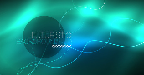 Glowing abstract wave on dark, shiny motion, Christmas and New Year magic space light. Techno abstract background © antishock