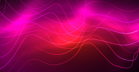 Abstract shiny glowinng color wave design element on dark background - science or technology concept