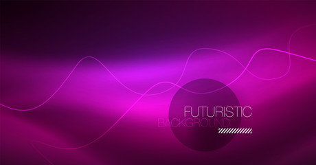 Abstract shiny glowinng color wave design element on dark background - science or technology concept