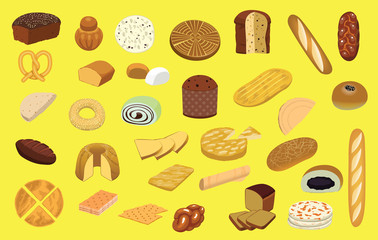 Various Bread Type Set Cartoon Vector Illustration
