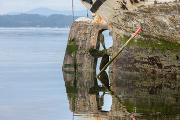 propeller of an old wooden ship