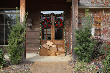 Boxes on front porch during holiday shopping season