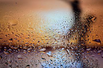 Water drops close up. Abstract bokeh background of waterdrops, droplets.