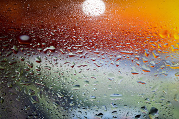 Water drops close up. Abstract bokeh background of waterdrops, droplets.