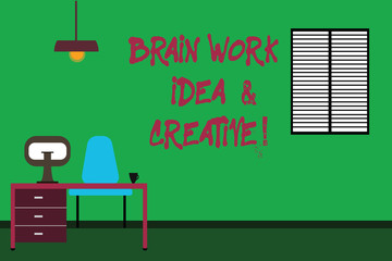 Conceptual hand writing showing Brain Work Idea And Creative. Business photo text Creativity brainstorm Innovative thinking Minimalist Interior Computer and Study Area Inside a Room