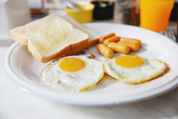 American breakfast food set - standard morning meal in hotel