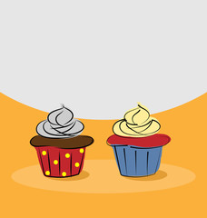 vector of two hand drawn cupcake