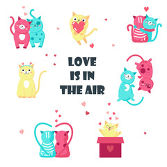 Cute cats in love vector isolated illustration