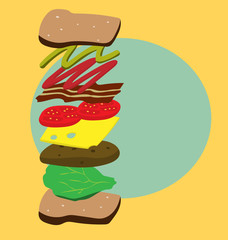 vector of seperated layer of iingredients of sandwich
