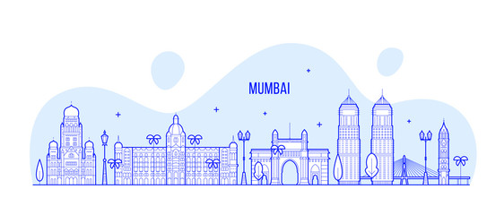 Mumbai skyline Maharashtra India city vector line